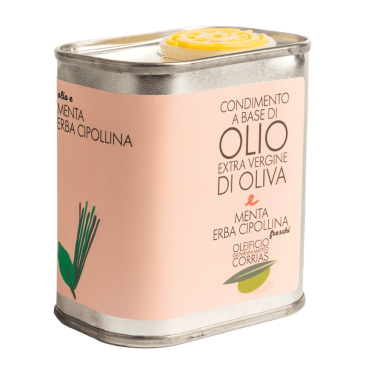 Condimento a base di olio extra vergine di oliva menta e erba cipollina 
